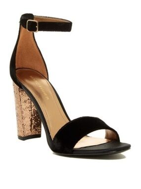 Marc Fisher block heel sandals black velvet upper glittery heel